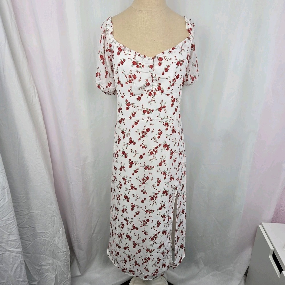 Hollister White Floral Midi Dress Size XL Cottagecore Milkmaid Sweetheart Neck